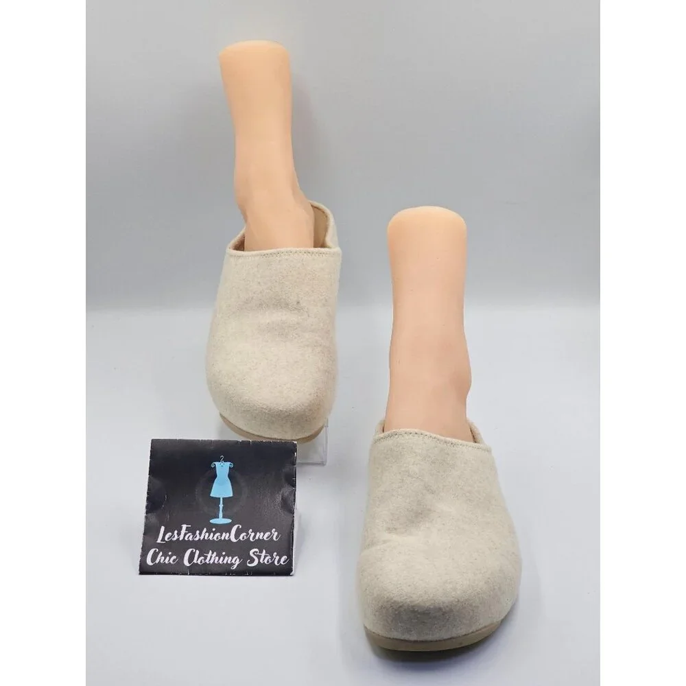 FitFlop Women's Beige  Wool Felt Shuv Clogs Beige Slip-On Mules Size 9 2693 - Picture 3 of 16